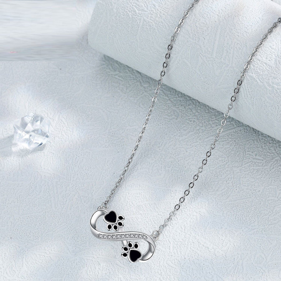 Infinity Paw Print Necklace with Zirconia