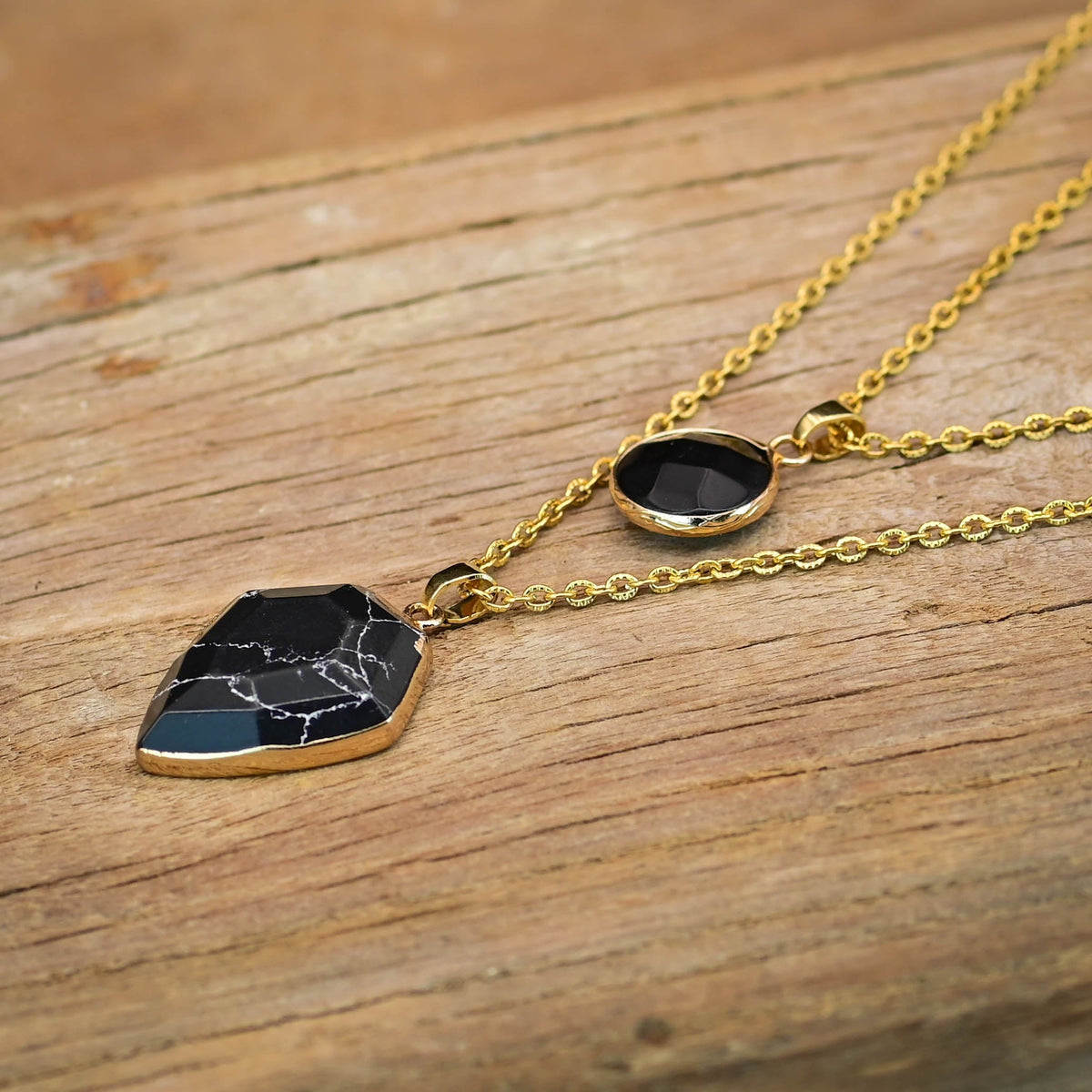 Double Pendant Onyx Necklace