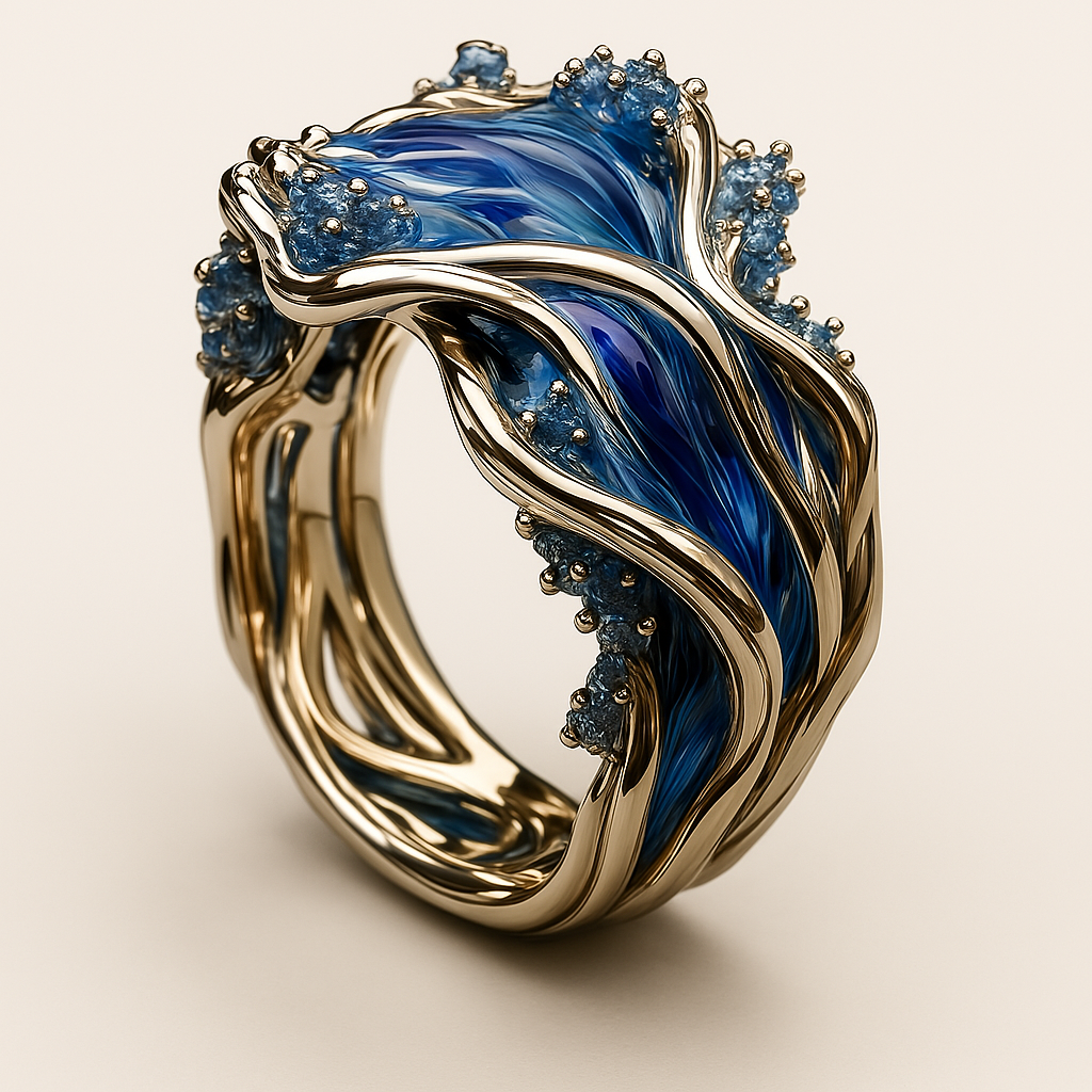 Vintage Golden Ocean Wavy Ring