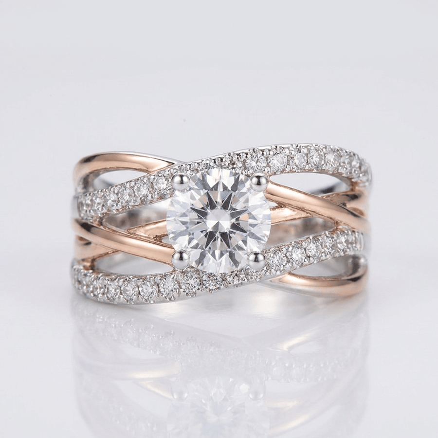 Rose Gold Round Diamond Crossover Ring