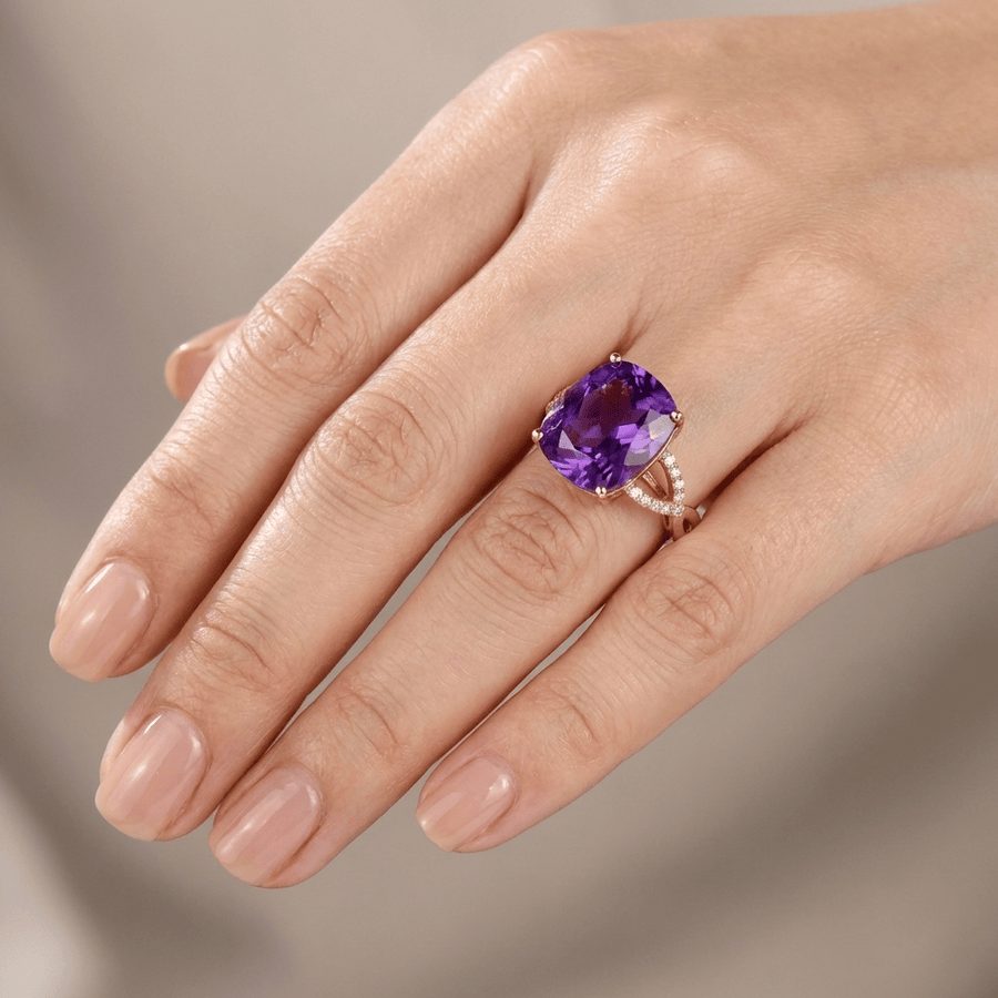 Rose Gold Amethyst Cushion Ring - (Adjustable)