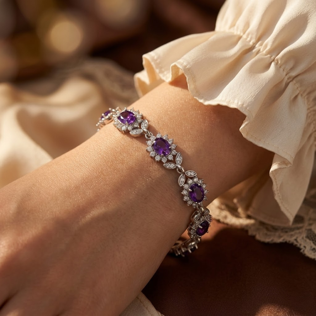 Blomsterarmbånd i sølv med ametyst