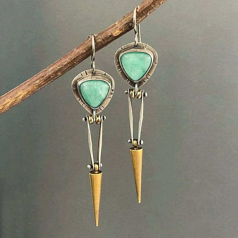 Green Resin Stone Boho Ethnic Earrings