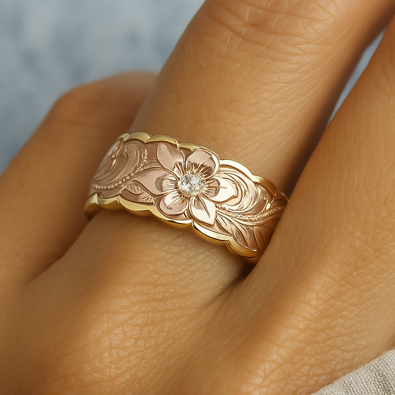 Vintage Rose Flower Gold Ring