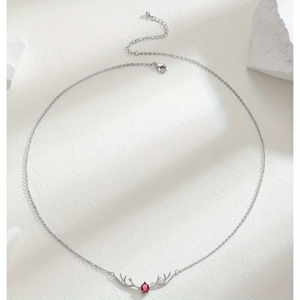 Deer Antler Necklace with Delicate Heart Charm