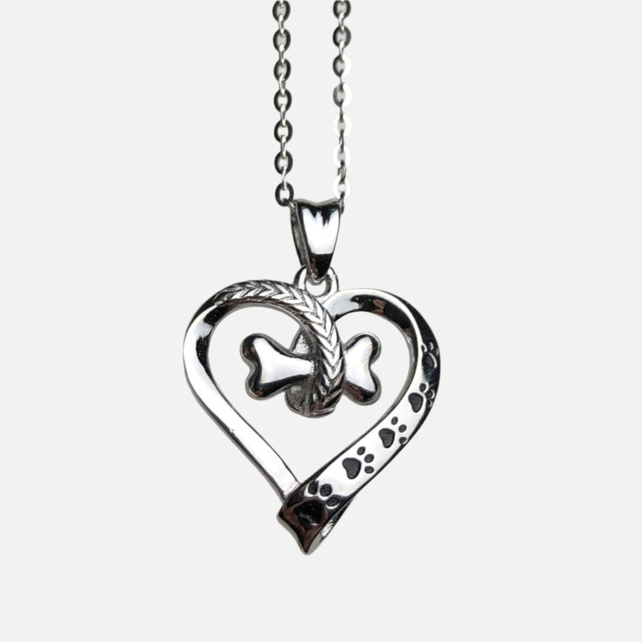 Dog Paw and Heart Necklace in Stainless Steel