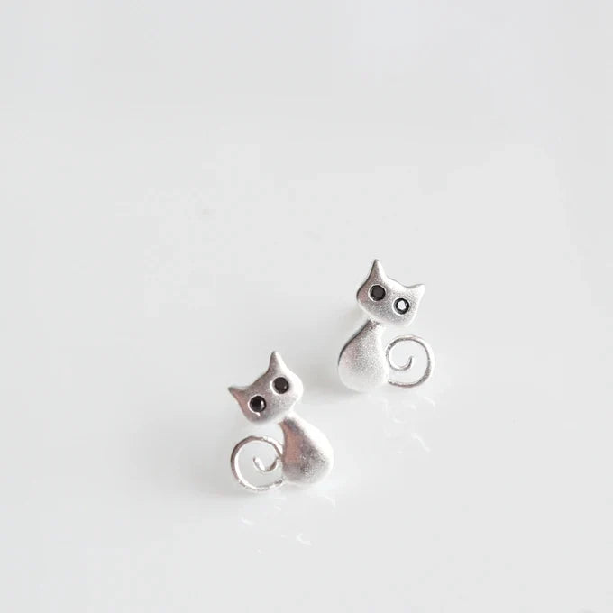 Silver Cat Stud Earrings