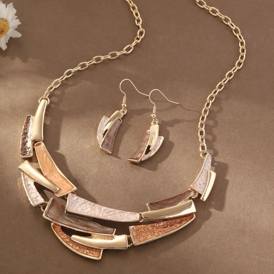 Geometric Enamel Necklace with Earrings