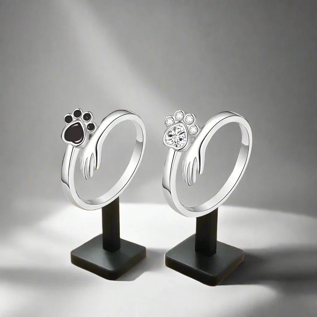 925 Sterling Silver Adjustable Ring – Hand and Paw Print Design
