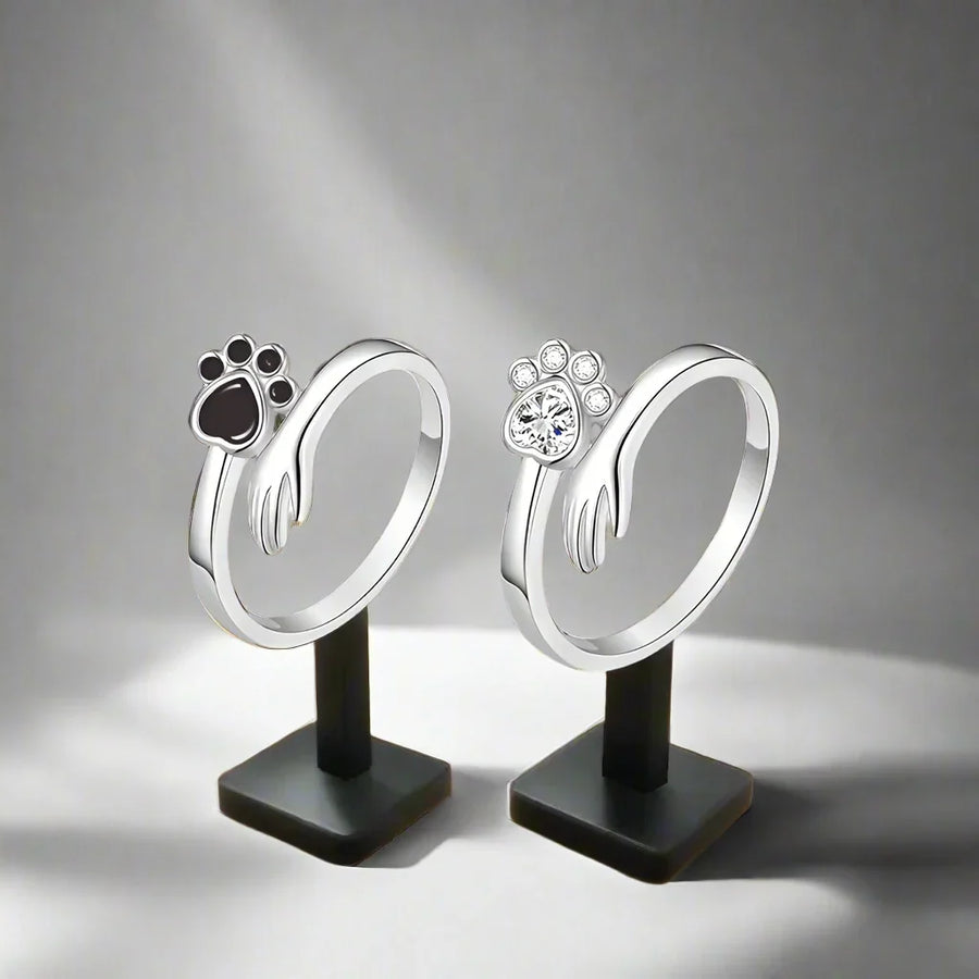 925 Sterling Silver Adjustable Ring – Hand and Paw Print Design