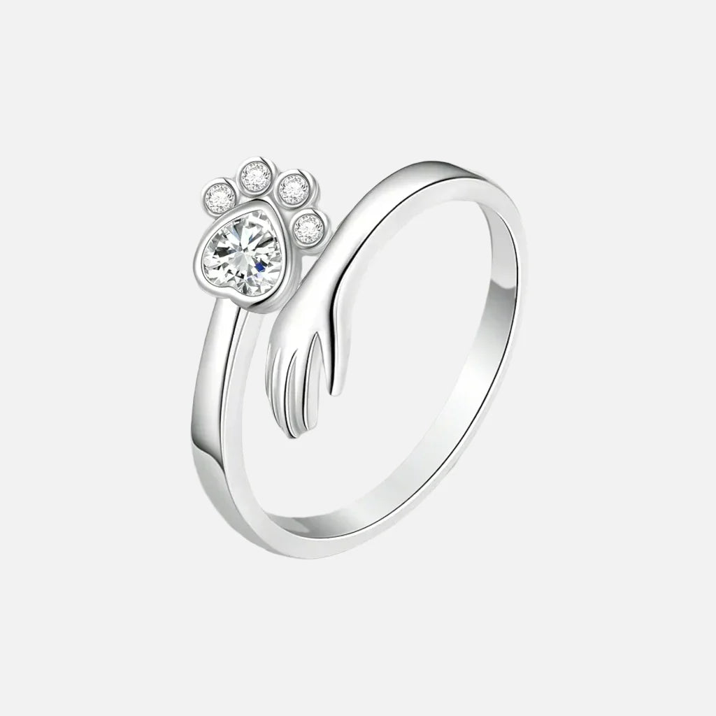 925 Sterling Silver Adjustable Ring – Hand and Paw Print Design