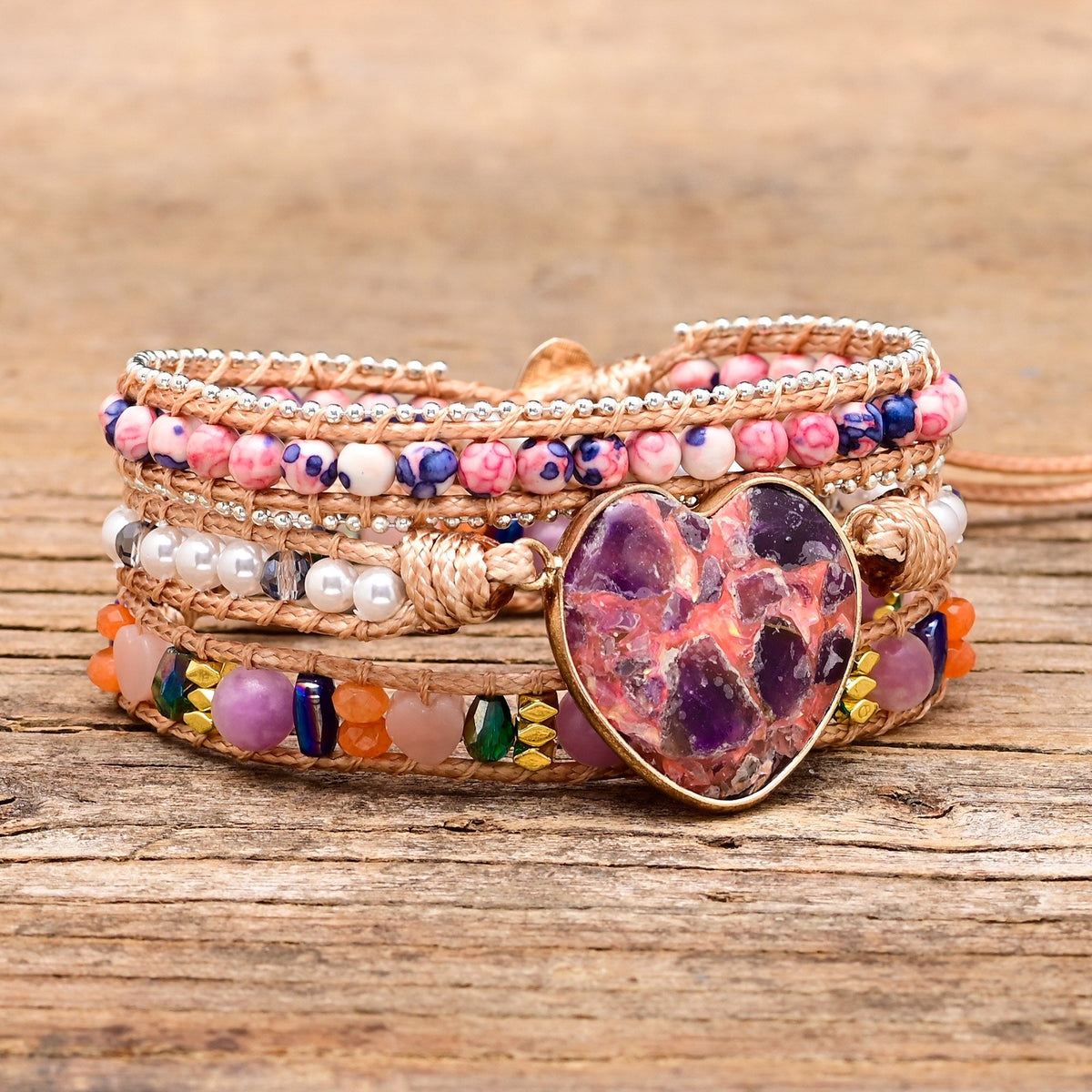 Purple Heart Calcite Wrap Bracelet