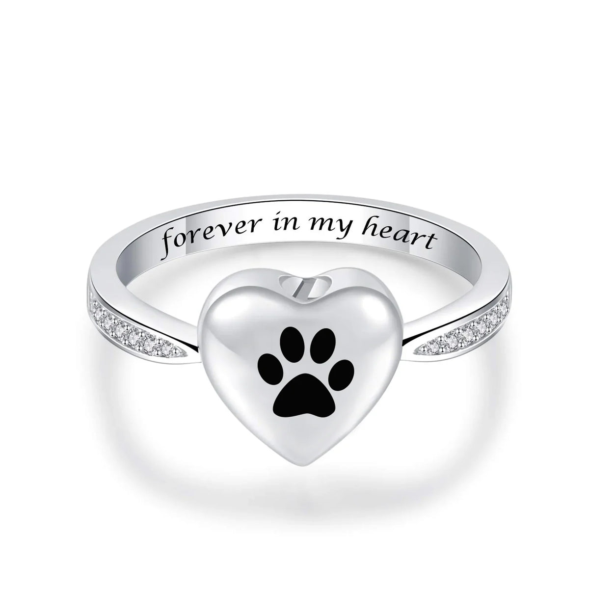 Love Heart Paw Print Urn Ring – Pet Memorial Cremation Jewelry