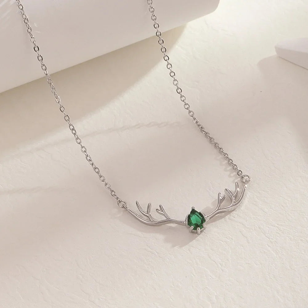 Deer Antler Necklace with Delicate Heart Charm
