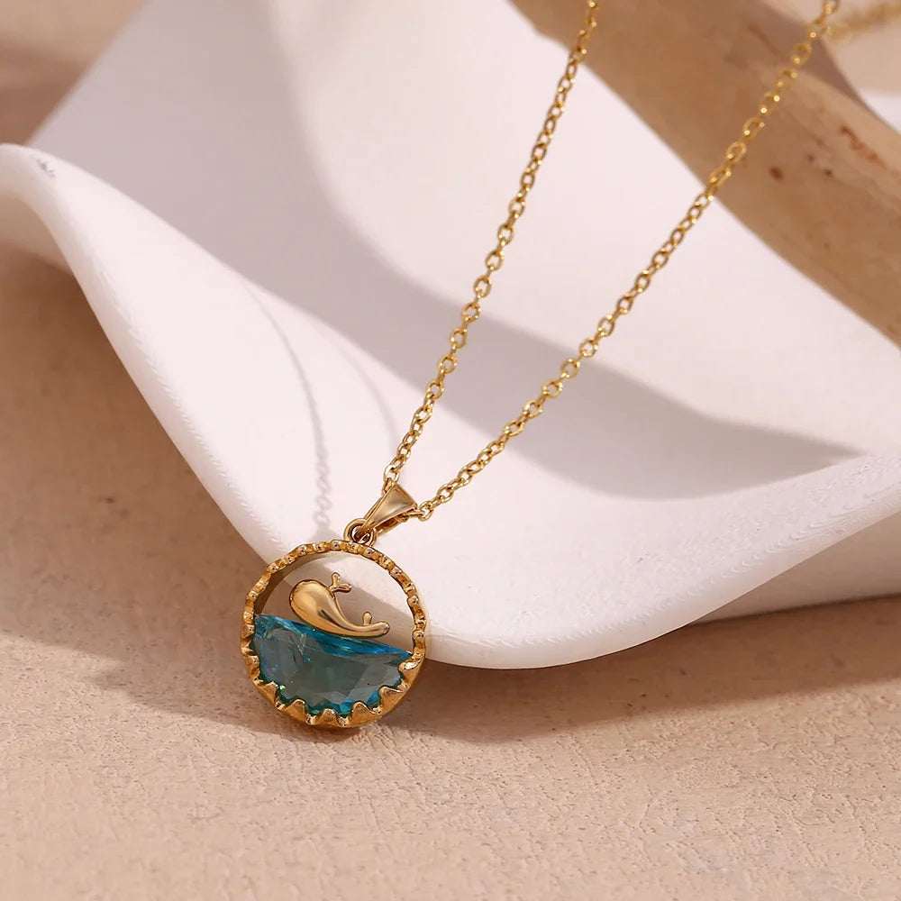 Blue Ocean Whale Pendant Necklace