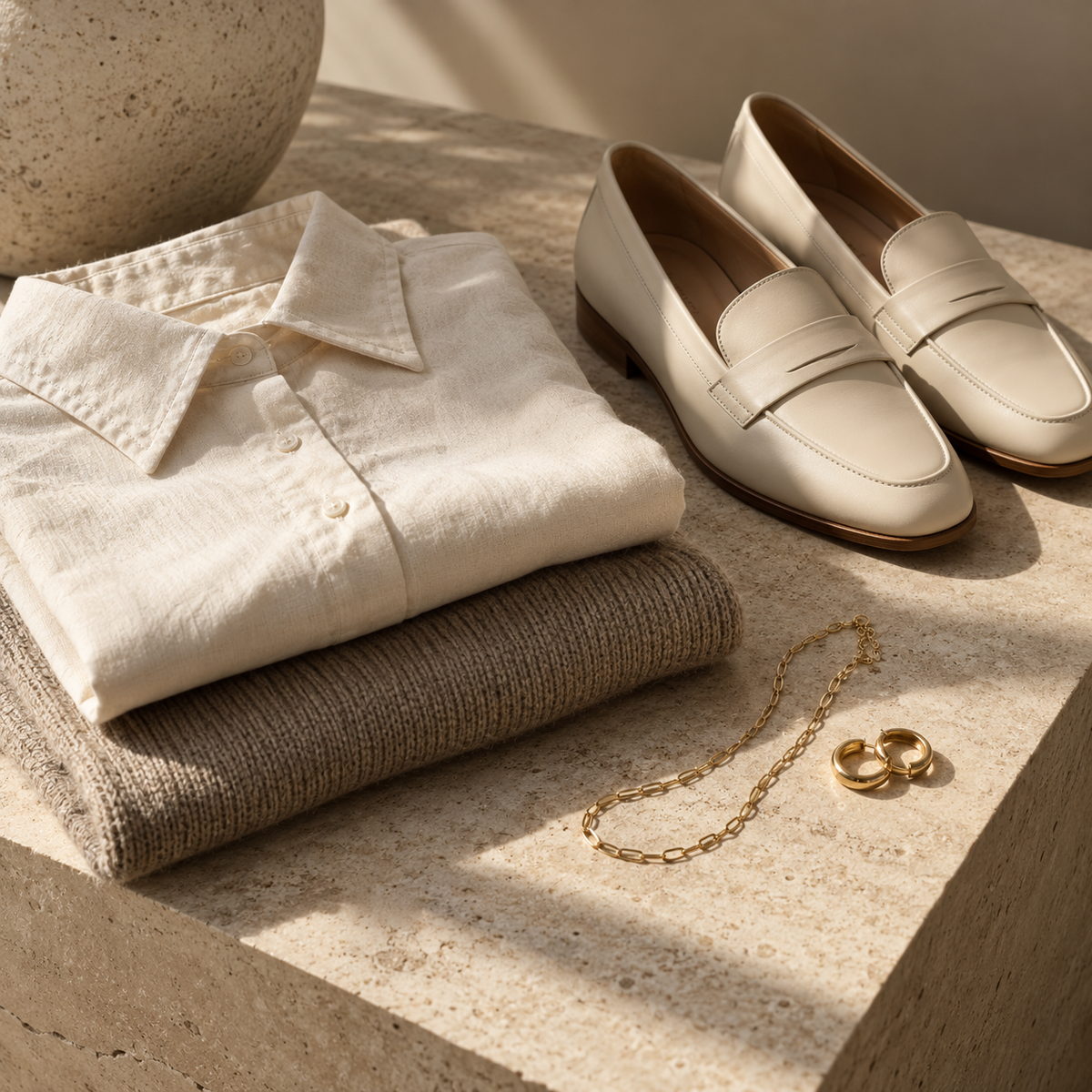 Calden placeholder – clothing, shoes and jewellery in neutral tones