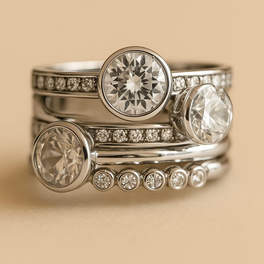 Vintage Silver & Crystal Layered Ring