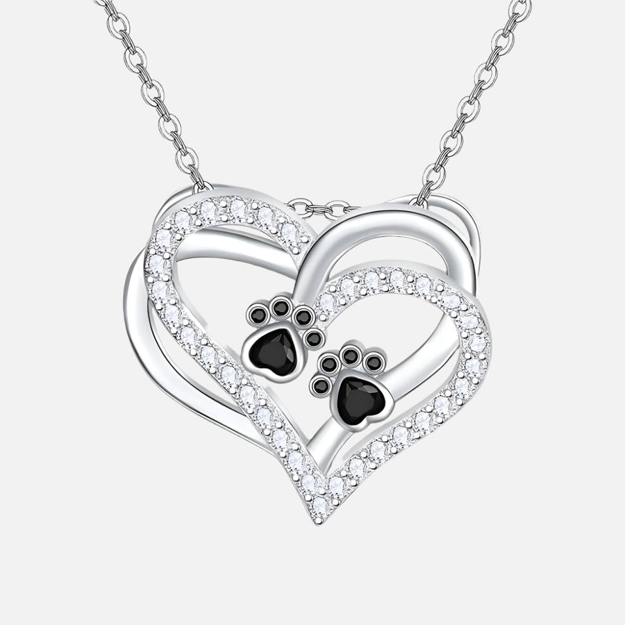 Dog Paw Heart Necklace with Zirconia
