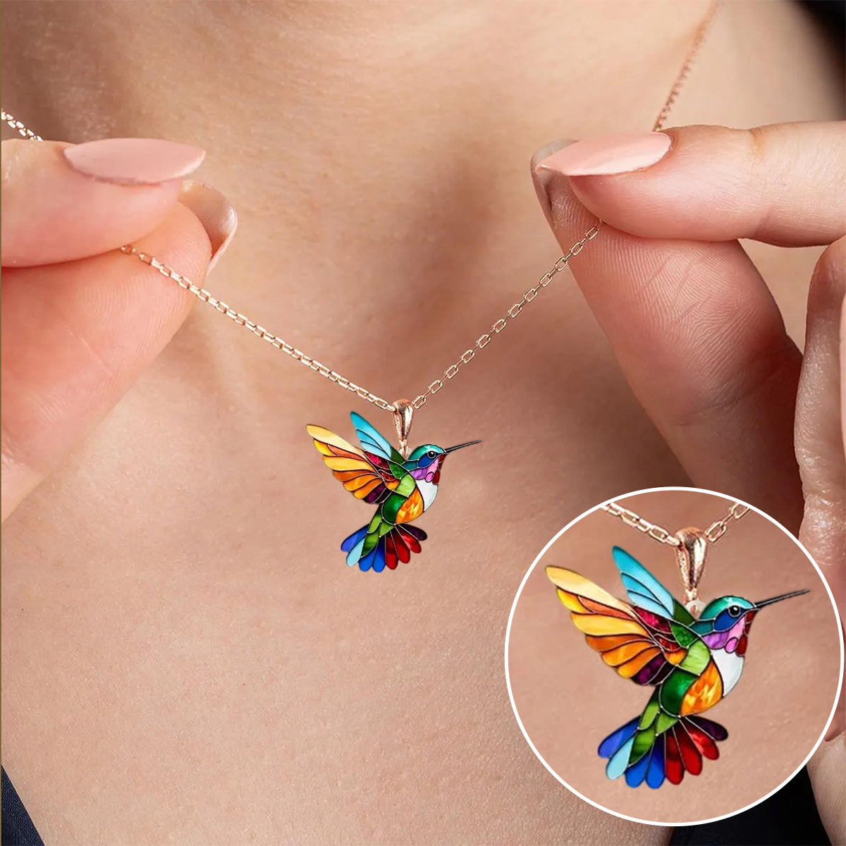 Hummingbird jewellery worn close to the heart